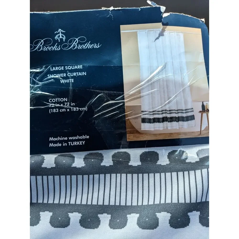 Brooks Brothers Turkish Cotton Shower Curtain Gray Geometric Pattern New *READ
